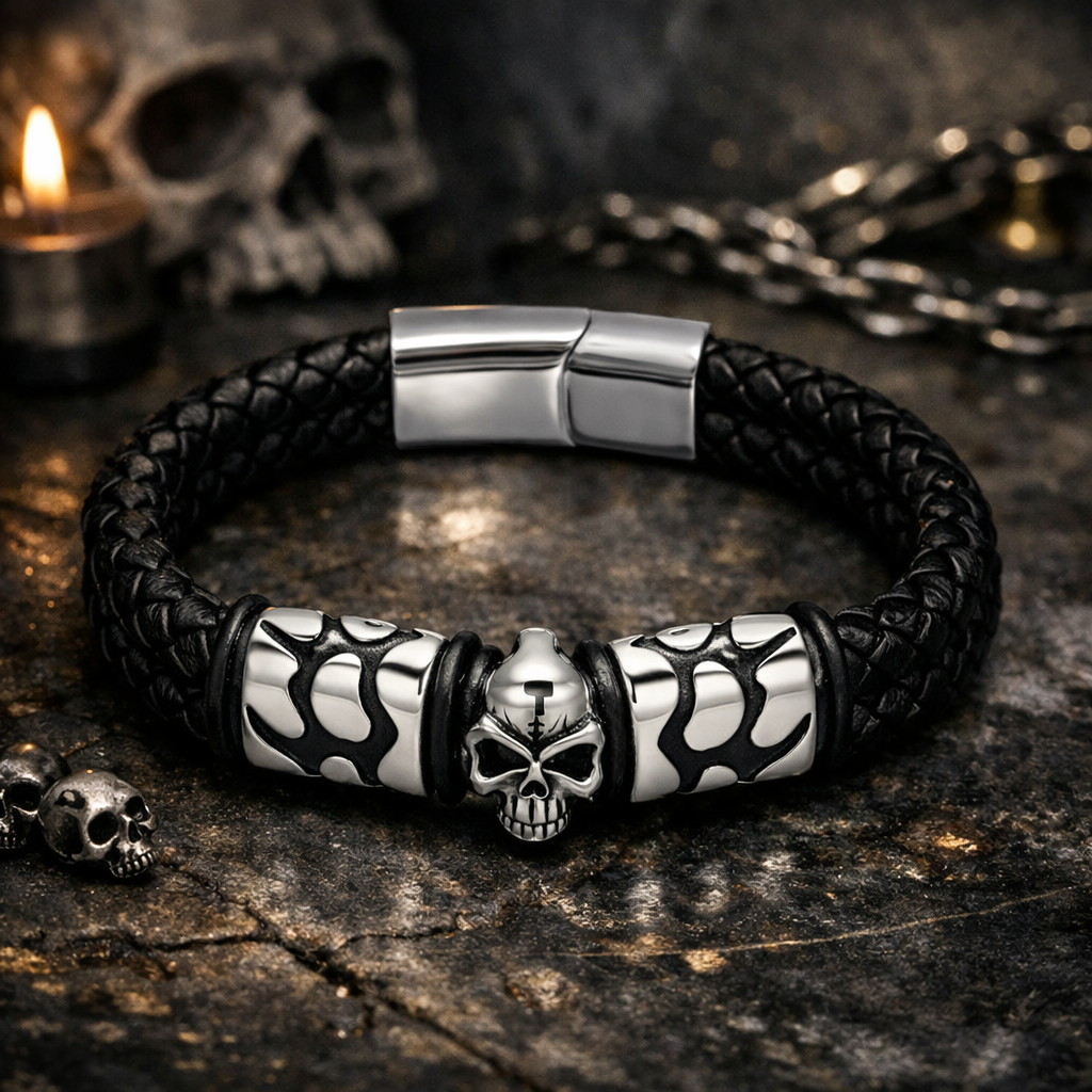 Bracelet Tête de Mort Obsidienne