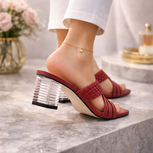 Lunette mules tissées à talon