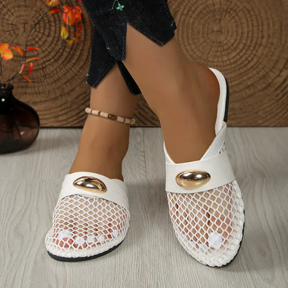 Golden Charm Fishnet Slides