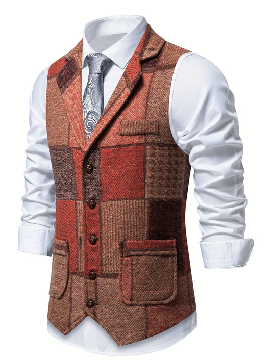 Leo | Gilet en tweed patchwork à motif chevrons