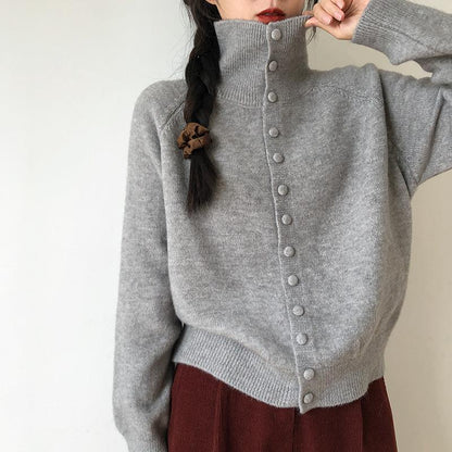 High-Neck Knitted Cardigan