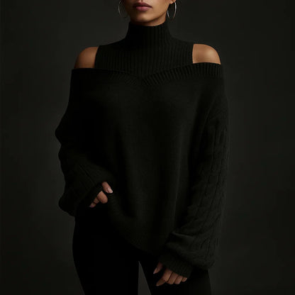 Riviera Cold-Shoulder Turtleneck Sweater